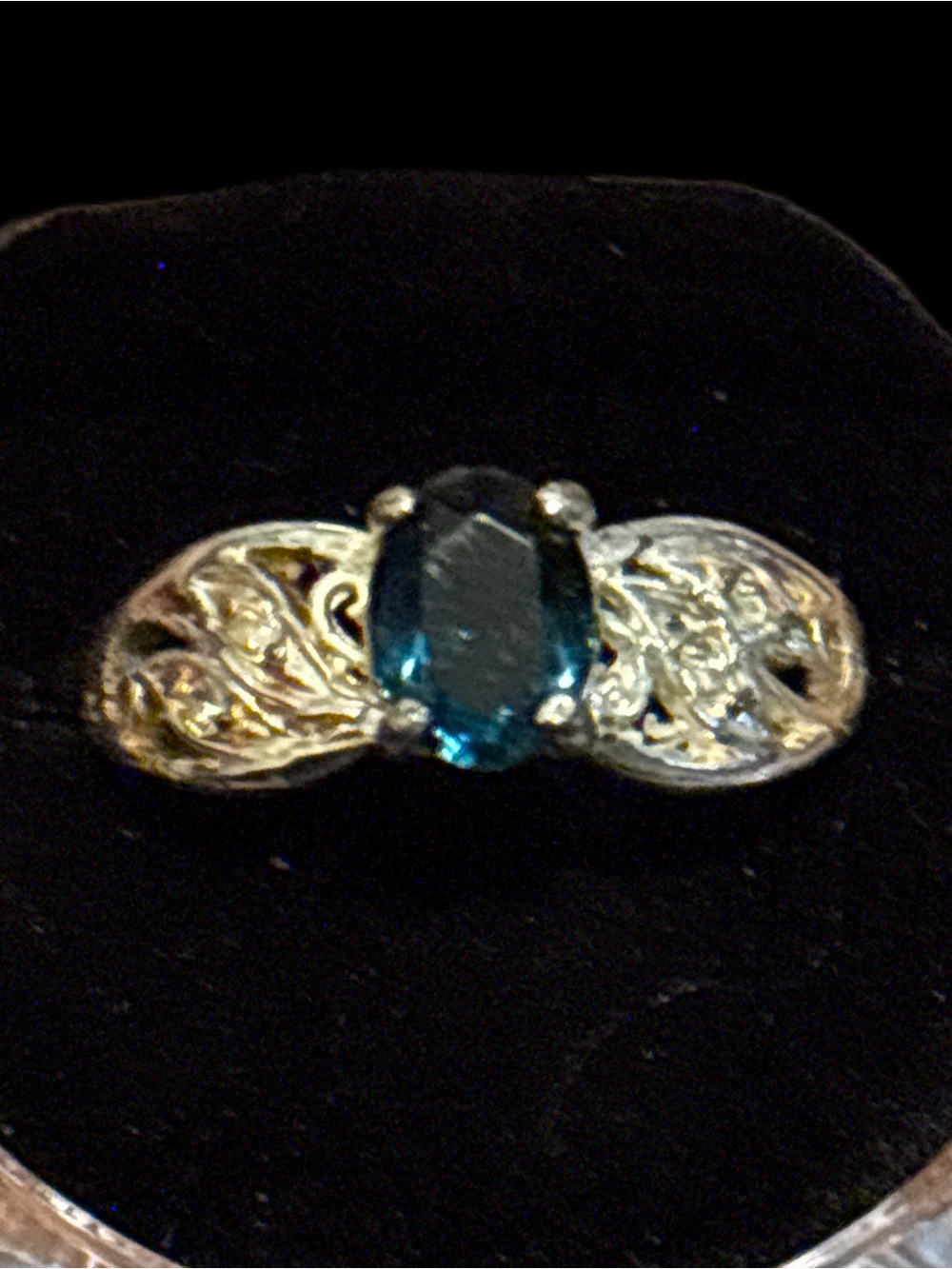 Sterling Silver Oval Teal Gem Filigree Ring